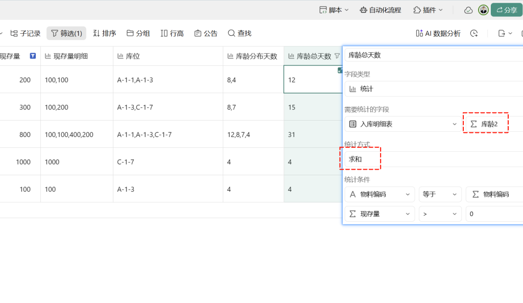 第37天:用多维表格“手搓”一个简易ERP(预计库龄与智能汇总分析篇)