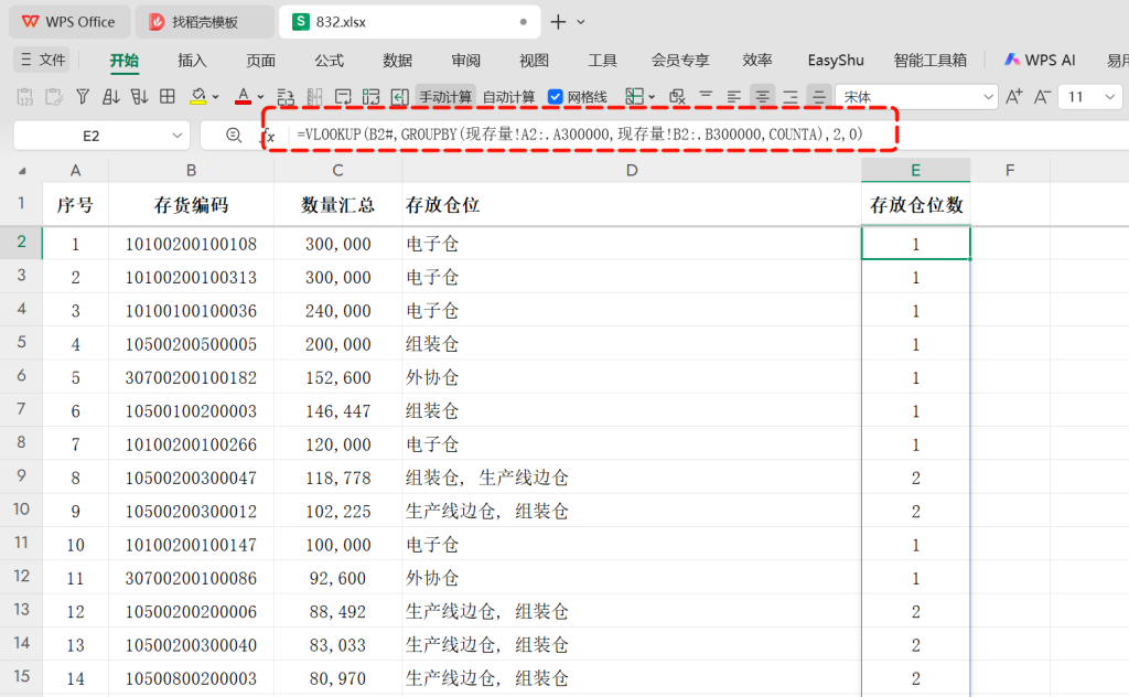 仓管必会:一表看懂每个物料在哪存、存多少、几处放