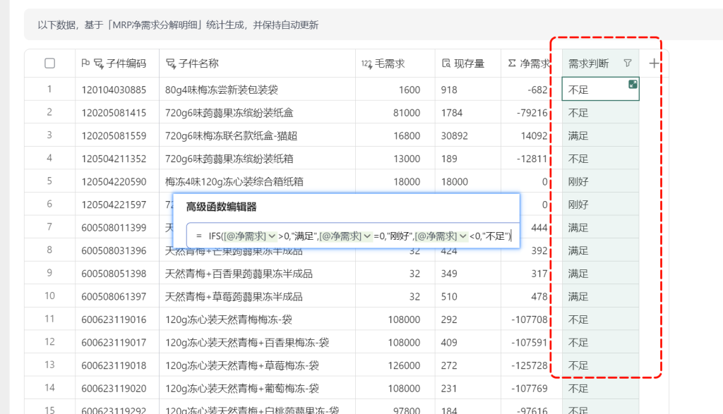 多维表格:自动进行排程分解子件需求
