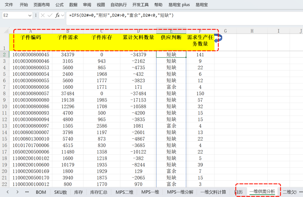 一键追欠料!WPS表格实战MRP欠料计算-15