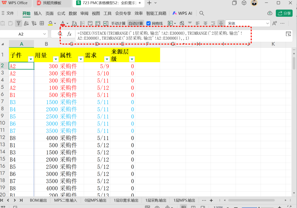 PMC表格模型52：全阶毛需求运算表 -6