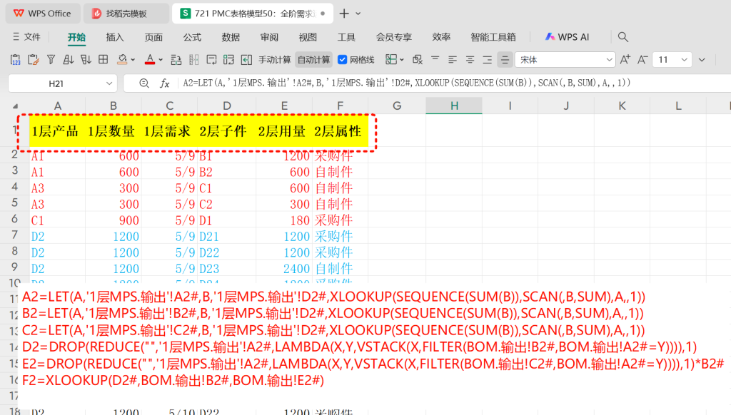 PMC表格模型51:全阶毛需求运算表 -5