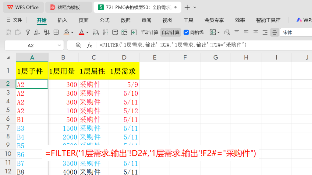 PMC表格模型50:全阶毛需求运算表 -4