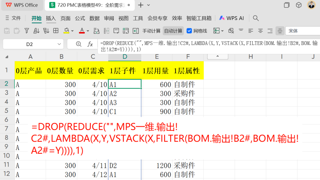 PMC表格模型49：全阶毛需求运算表 -3
