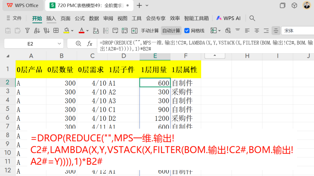 PMC表格模型49：全阶毛需求运算表 -3