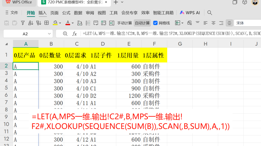 PMC表格模型49：全阶毛需求运算表 -3