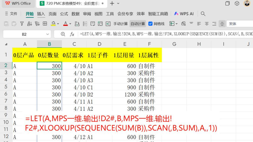 PMC表格模型49：全阶毛需求运算表 -3