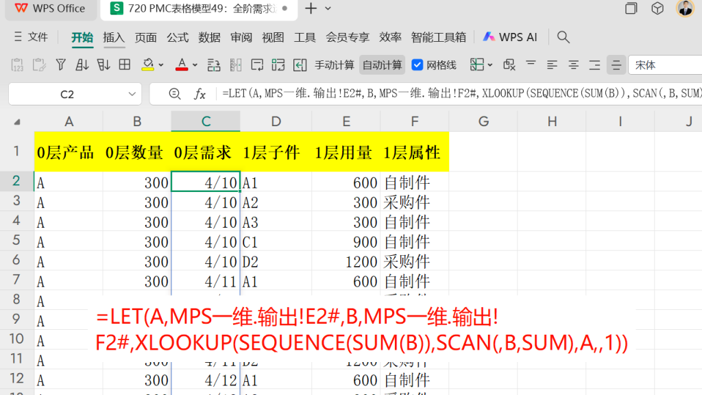 PMC表格模型49：全阶毛需求运算表 -3
