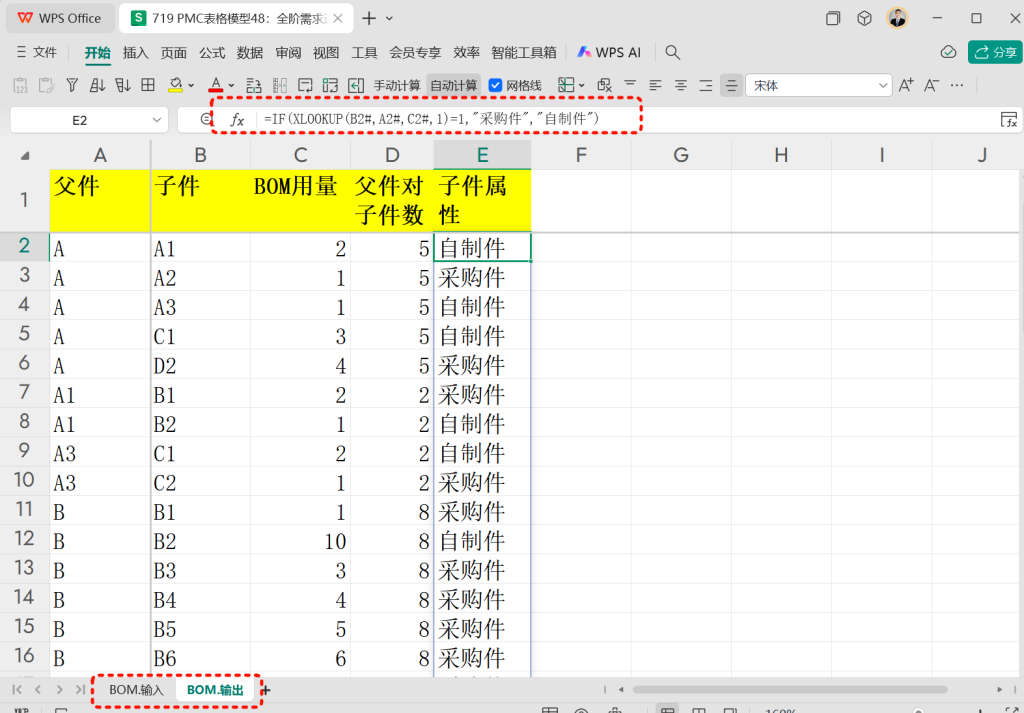 PMC表格模型48:全阶毛需求运算表 -2