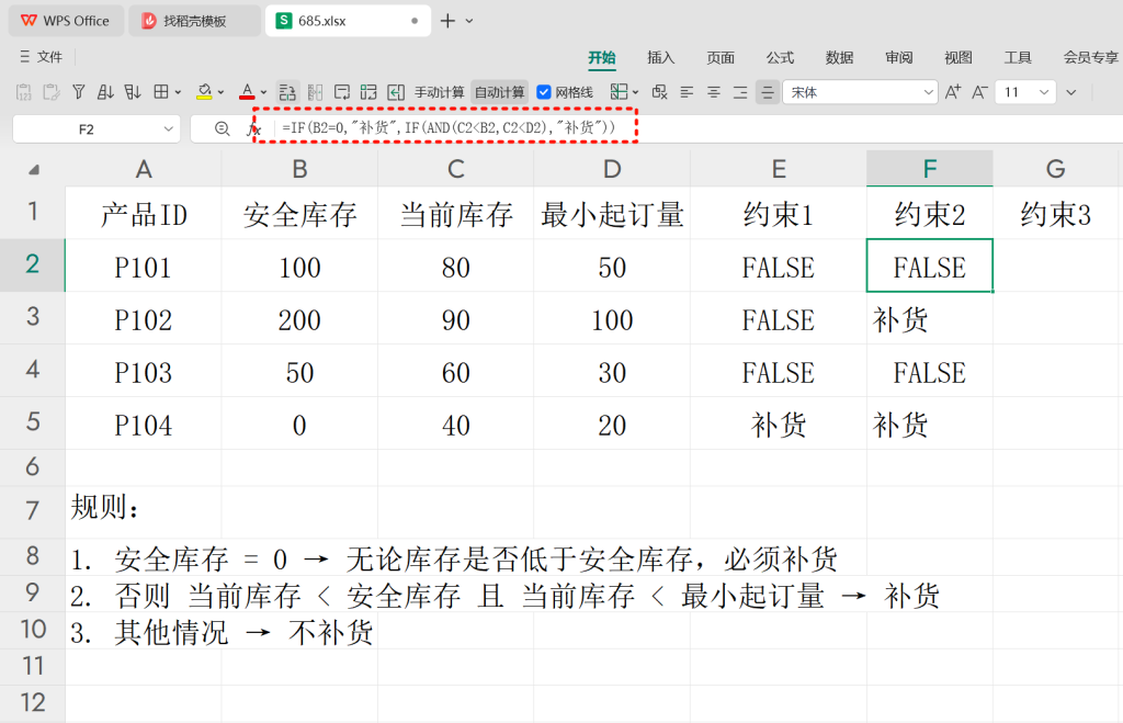 PMC表格模型32:库存补货模型