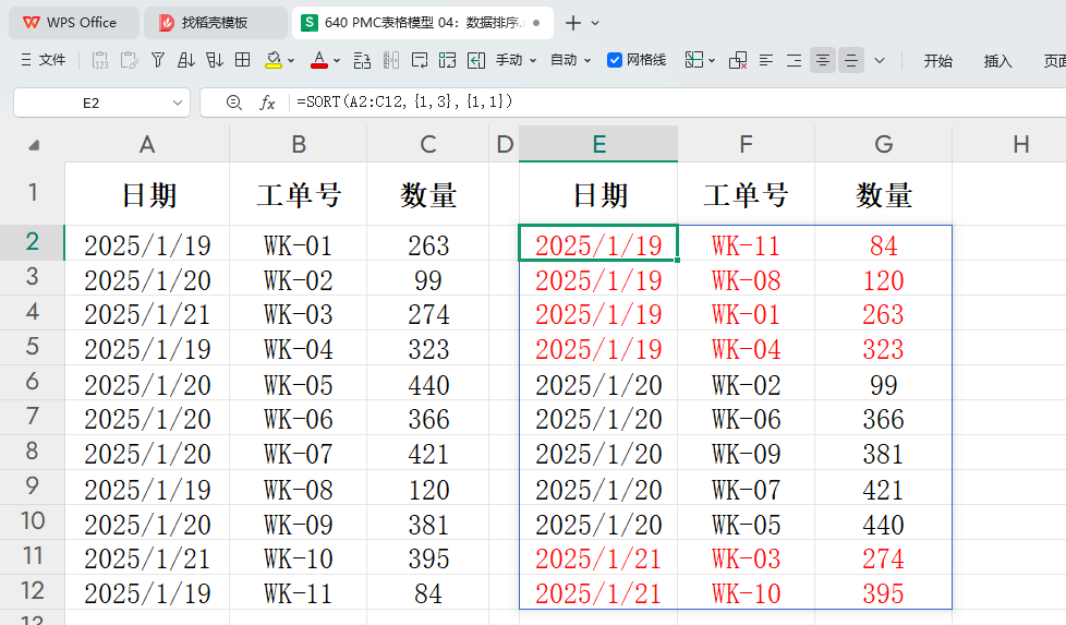PMC表格模型 04 :数据排序