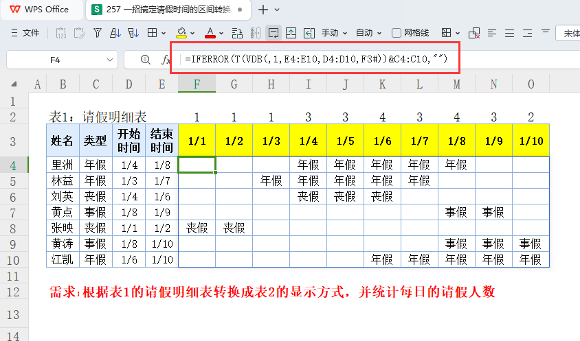一招搞定请假时间的区间转换及人数统计