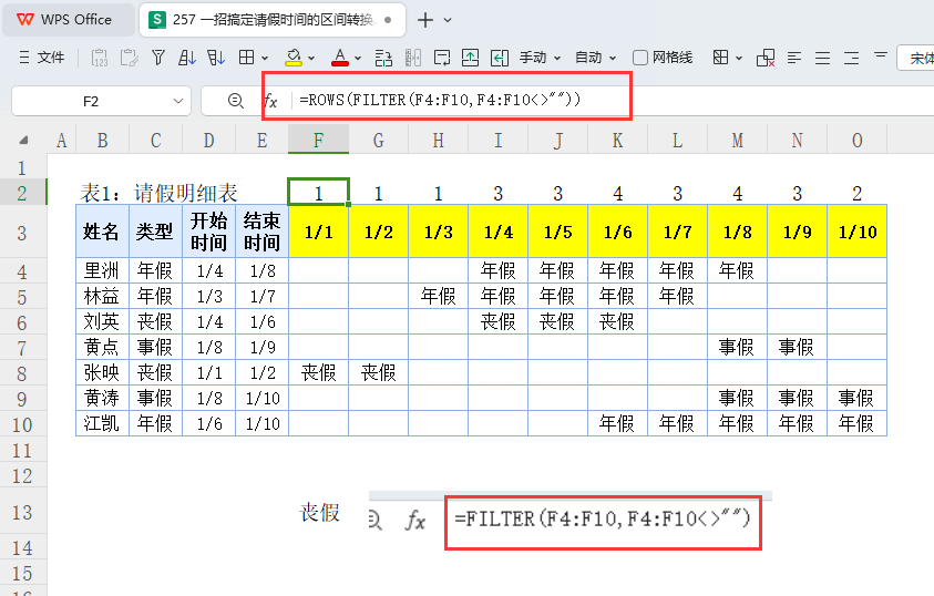 一招搞定请假时间的区间转换及人数统计