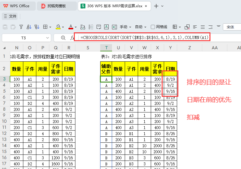 MRP多阶需求运算报表-WPS表格版本(08)