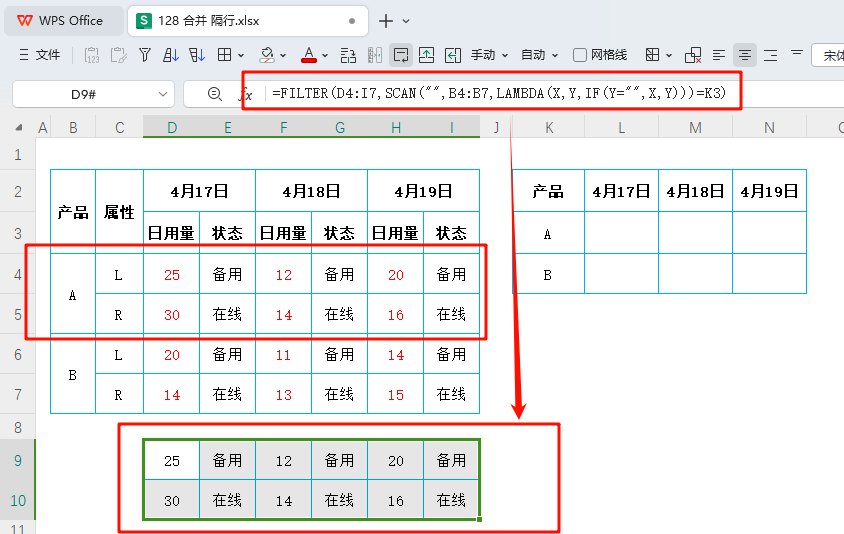 四维到二维,重塑生产数据:SCAN函数合并单元格处理实战
