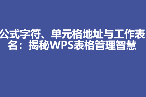 公式字符、单元格地址与工作表名：揭秘WPS表格管理智慧
