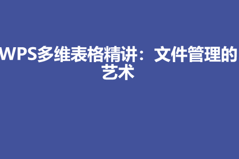 WPS多维表格精讲：文件管理的艺术
