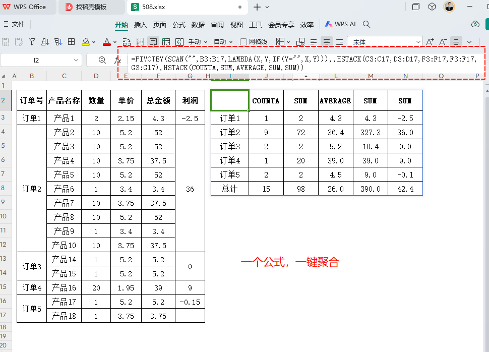 工厂订单统计新方法：WPS 新函数PIVOTBY助你轻松搞定