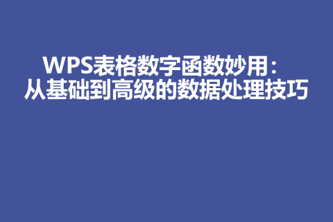 WPS表格数字在函数中的妙用：从基础到高级的数据处理技巧